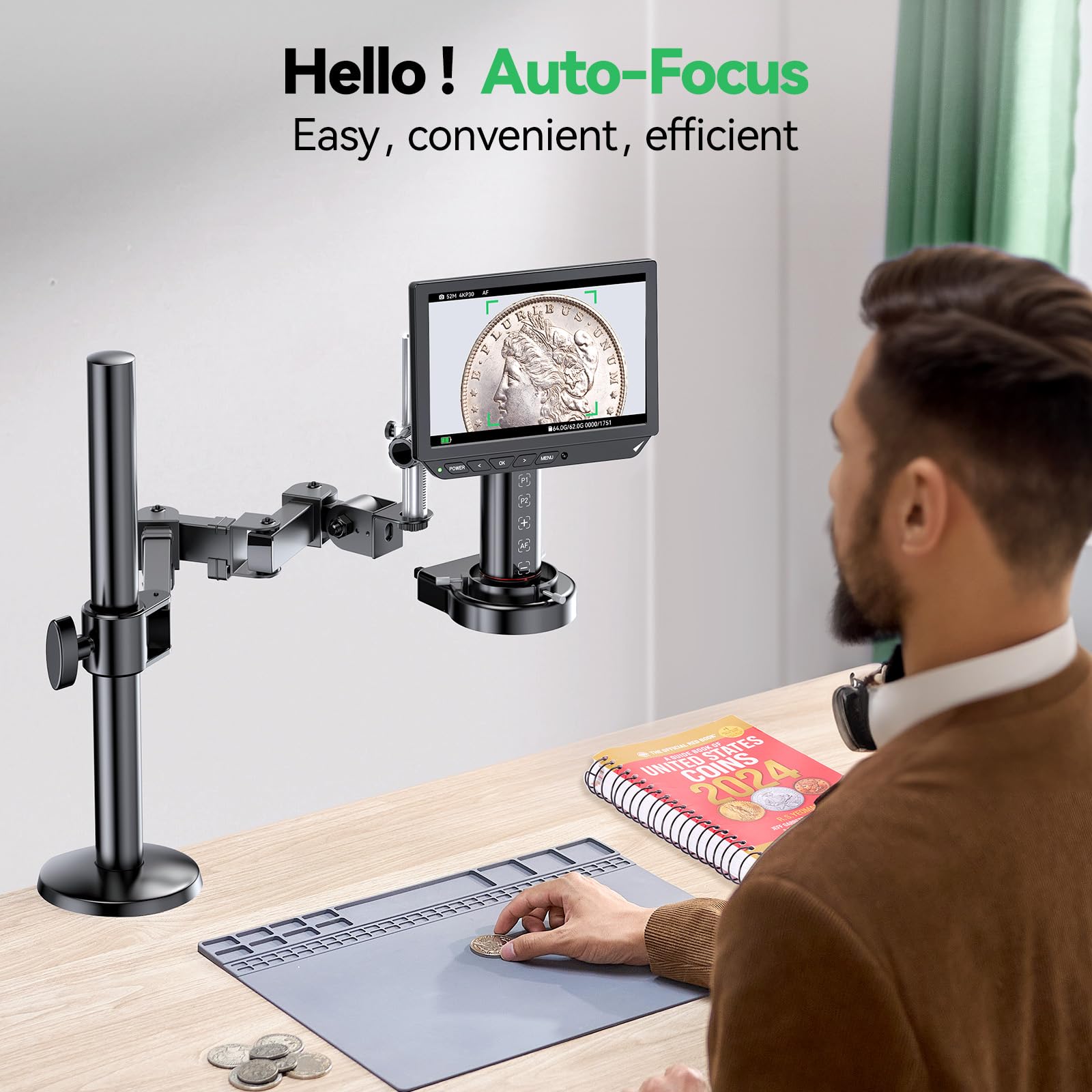 Auto Focus 4K Digital Microscope With Flexible Arm & Helping Hands Station, Hdmi Soldering Magnifier With 8'' Lcd Screen For Ele